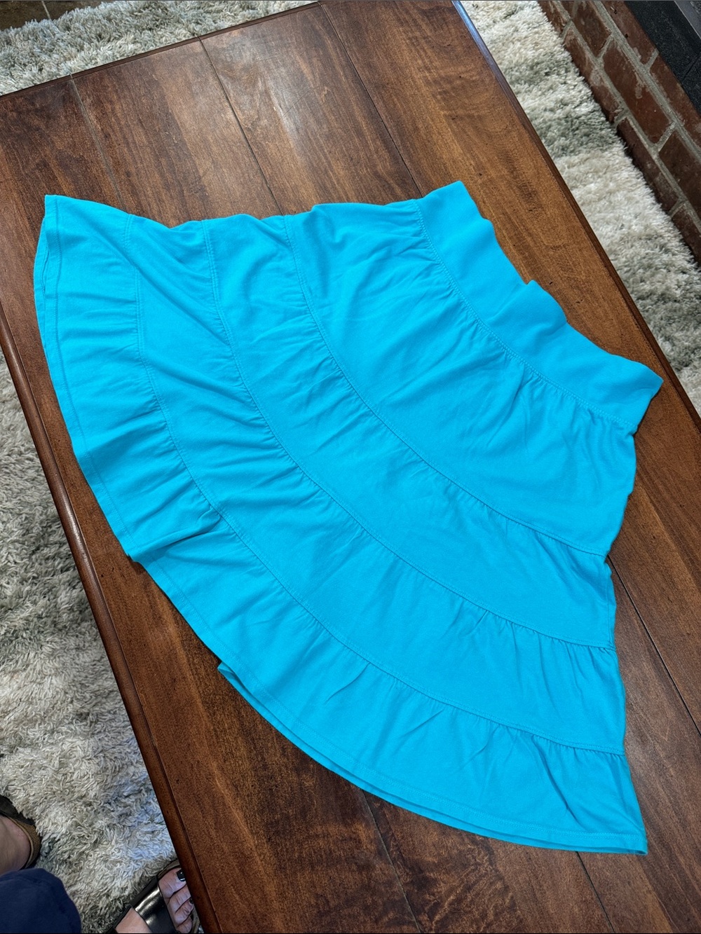 Fresh Produce Bright Turquoise Asymmetrical Tiered Ruffle Skirt